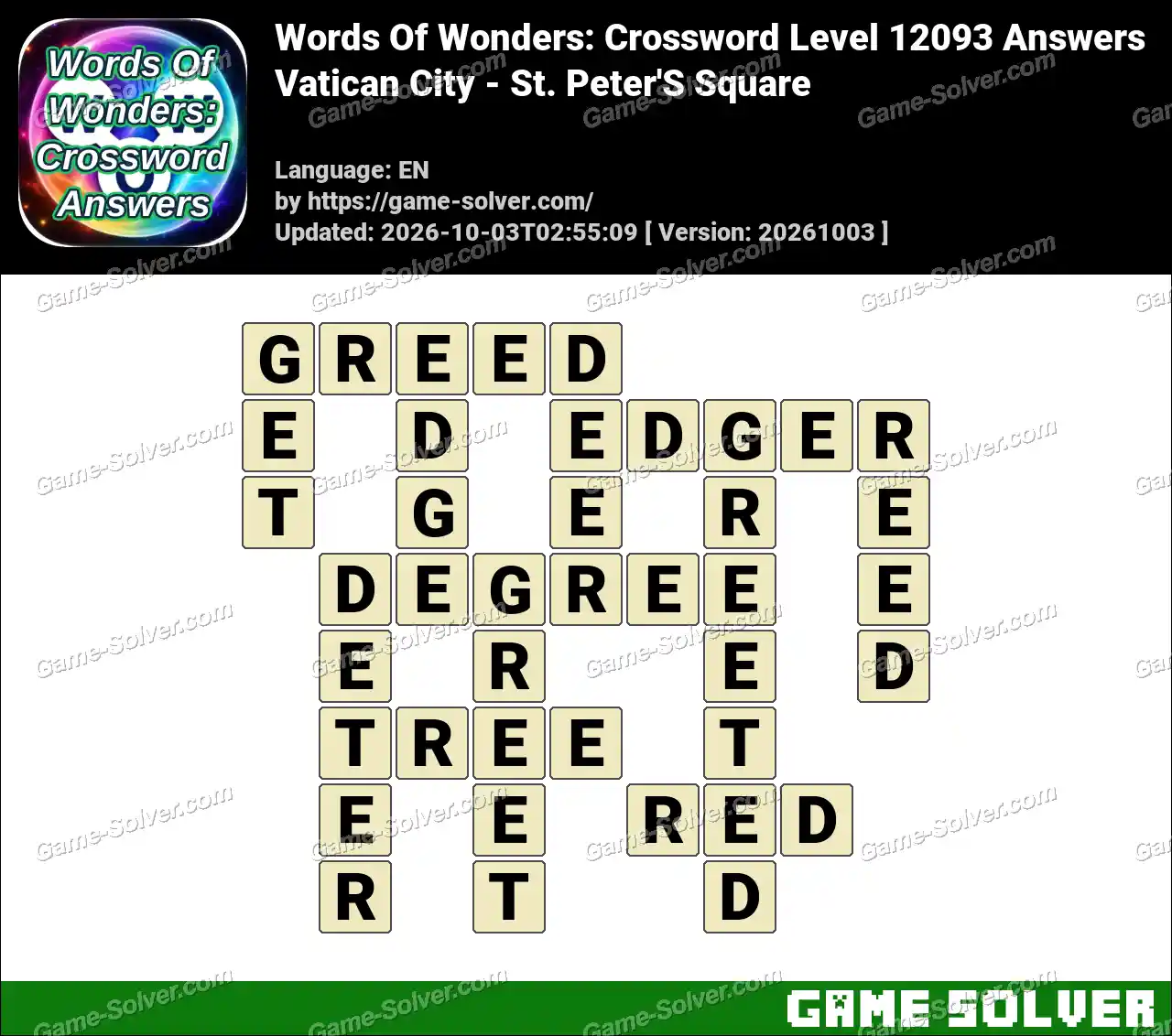 Words Of Wonders: Crossword Level 12093 Answers – Vatican City – St. Peter’S Square